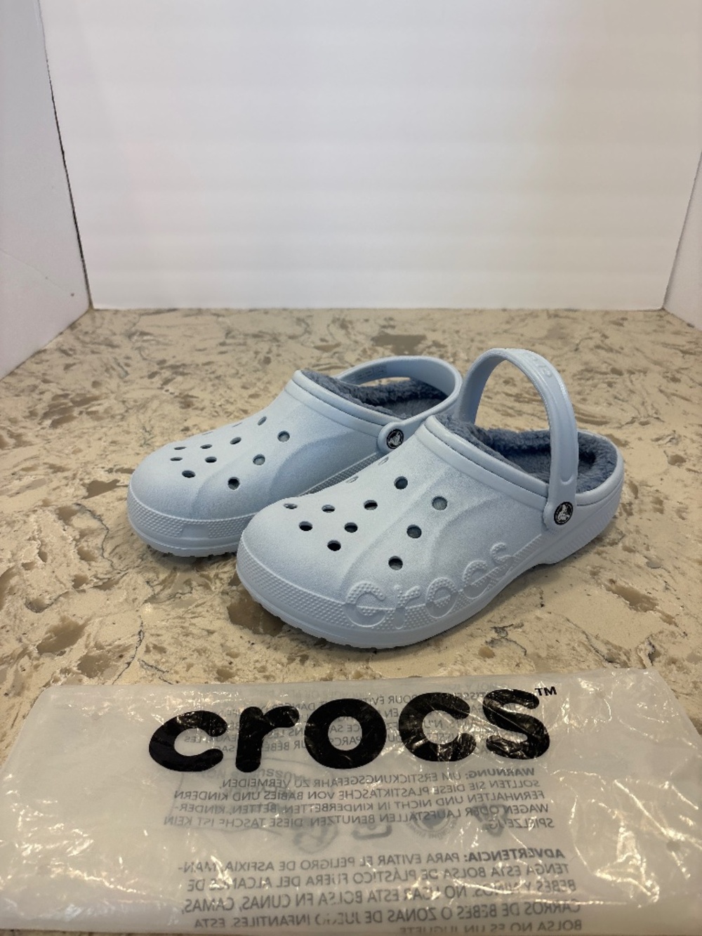 NWT Crocs Mineral Blue Baya Clogs Fuzzy Lined W12 M 10